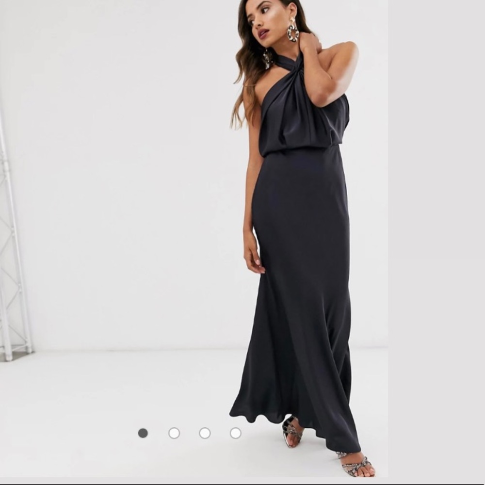 Navy Blue Silk Long Formal Dress